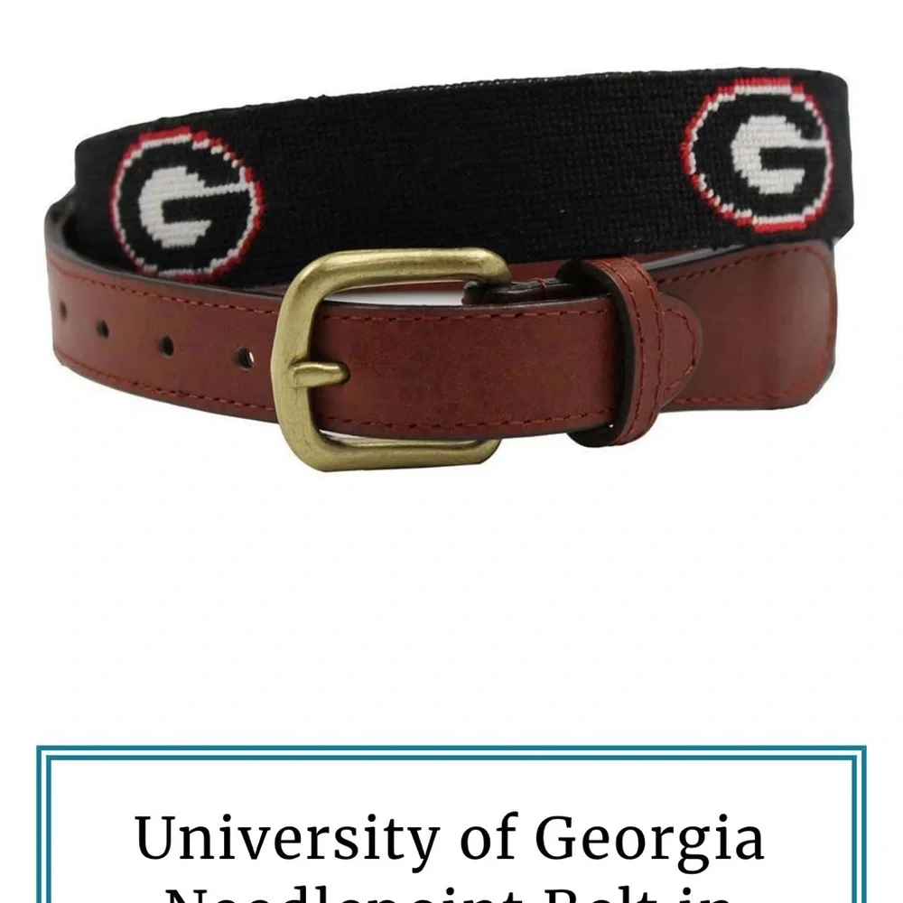 NWT Smathers and Branson Needlepoint Georgia G Black Belt w gold buckle 36